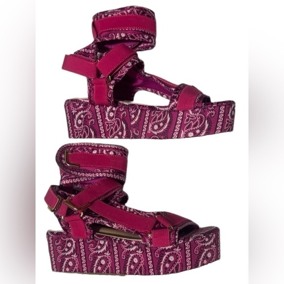 Fuchsia Paisley Platform Sandal Velcro Ankle Strap Open Toe women’s 6 Pazzle MIA - Picture 8 of 16